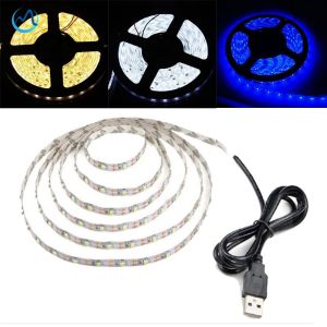 Ready Stock+Free 5V 2835 60Leds/m White/Warm White/Blue LED Strip Light Bar TV Back LED Flexible Lighting with USB Cable Plug - 50CM
