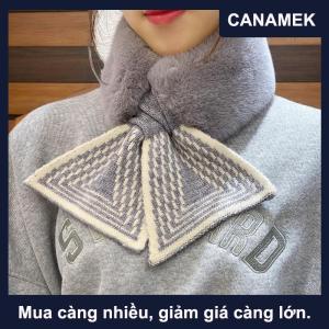【CANAMEK】 Mùa đông ấm áp màu rắn mùa đông cổ ấm hơn dày giả lông thỏ sang trọng Khăn Cổ ấm hơn cổ áo chéo khăn thời tiết lạnh