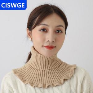 [COD] CISWGE AUTOPARTS Giữ ấm và lạnh ngoài trời phụ nữ ấm áp dệt kim giả cổ áo dày cao cổ giả khăn quàng cổ có thể tháo rời cổ khăn
