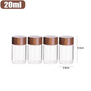 30/20/10ml Mini Glass Bottles Wood Lid Transparent Tea Coffee Beans Storage Container Kitchen Sealed Canister Small Spice Jars