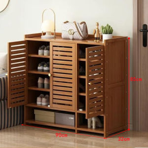 Bamboo Shoe Storage Cabinet Organizer for Entryway with Shutter Doors Freestanding Shoe Rack Large Capacity Wooden Shoes Rack Organizer Storage Cabinets for Entryway