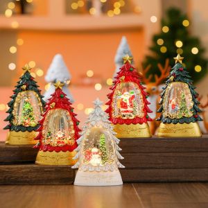 YERZ Kawaii Christmas Glowing Candle Light Water-Filled Battery Powered Christmas Wind Lantern Sculpture Holiday Gift Exquisite Car Ornament Christmas