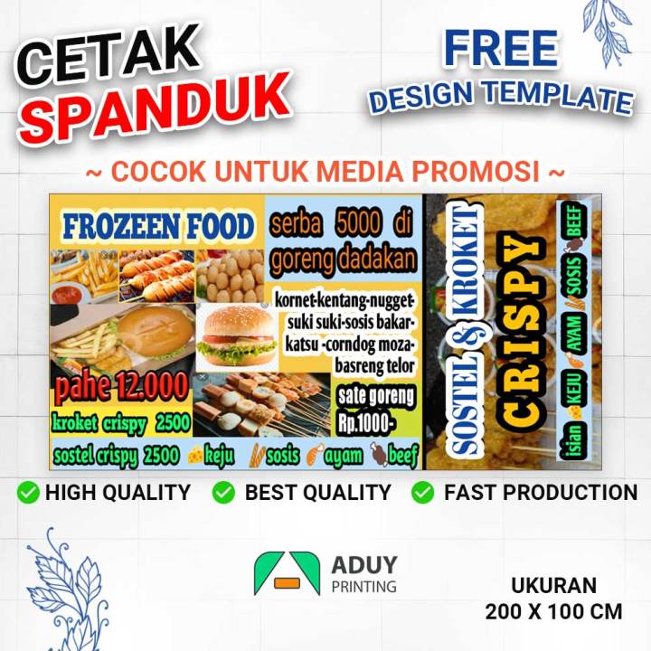 Cetak Spanduk Banner Makanan Frozen Food Ukuran 200x100 Bisa Kustom