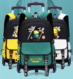 Anime Pikachu Trolley School Bag Six-wheel Stair Climbing Boys Backpack Primary School Backpack Junior High School Students Large Capacity