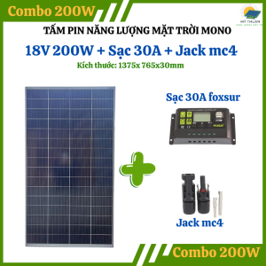 TẤM NĂNG LƯỢNG MẶT TRỜI MONO 18V 200W KÈM SẠC 30A FOXSUR - TẶNG JACK MC4 - CHÍNH HÃNG SOYER SOLAR