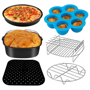 6Pieces Air Fryer Reusable Non-Stick Air Fryer Silicone Mould Square Cake Bucket for Air Fryer Frying Pan Oven Microwave