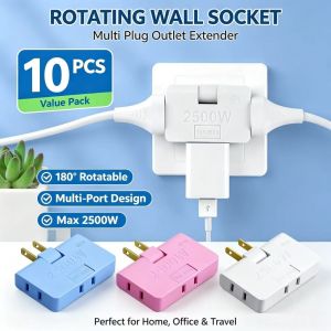 【10Pcs】3 in 1 kitchen Rotatable Socket Converter 2500W Extension Plug 3 Way Wall Outlet Multi Plug Slim