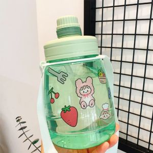 Bình nước nhựa 1300ml kèm ống hút và dây đeo