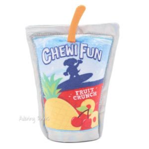 Plush Pet Dog Puppy Cat Soft Toy with Squeaker Sound and Crinkle Squeaky BARK Chewi Fun Kids Fruit Juice Drink Snack Pouch Packet