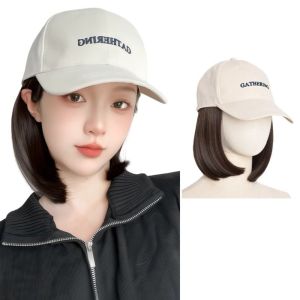 kuibiw วิกผมสั้นหญิง วิกผมสั้น วิกผมสั้น หญิง วิกผมผู้หญิง ผมสั้น วิกผมผม หมวกเบสบอลพร้อมวิกผม วันพีซ หมวกฮิปฮอป วิกผมหมวกปรับได้ เย็นเย็น หมวกบังแดด ผมบ๊อบสั้นตรง สำหรับผู้หญิง