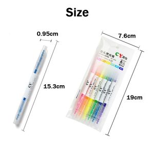 METECH 6PCS Double-headed Highlighter Set HIghlighter Pen Fluorescent Marker Student School Supplies