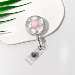 MINIYX Cute Floral Badge Reel Retractable Transparent ID Card Badge Holder Clip Fashion Doctore Nurse Worker ID Card Pull Buckle For Women