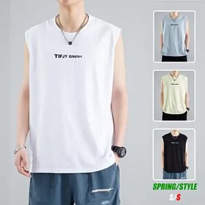 无袖T恤男士夏季薄款冰感潮牌运动休闲坎肩背心时尚百搭宽松上衣