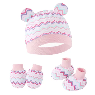 Babyonline(Y287)M2 ชุดเซ็ตหมวกพร้อมถุงมือถุงเท้าสำหรับเด็กทารก ฝ้าฝ้าย นิ่ม อ่อนโยนต่อผิว