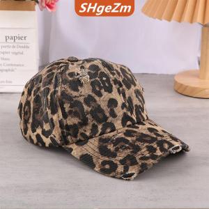 [COD] SHgeZm New Leopard in cổ điển rửa bông Mũ bóng chày phụ nữ hip hop đuôi ngựa thể thao ngoài trời phụ kiện