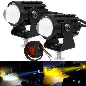 2Pcs Motorcycle Driving Light Pair 20w Super Bright Mini 2 Color Dual Fisheye Lens Fog Spot Headlamp Lampu LED Motor