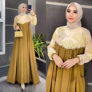 Gamis Kondangan Wanita Terbaru Kifara Dres Bahan Crinkle Airflow Mix Ceruty Babydoll Dress Wanita Cantik Kekinian