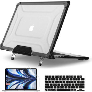 Conjoined Body Foldable Kickstand Case For MacBook Air M1 M2 13.6 15.3 2023 M2 A2681 A2941 Pro 13 14 inch M1 M2 A2442 A2485 Air Pro 13 A2337 A2289 Heavy Duty Shockproof Cover Full Body Protective Case