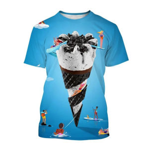 [Local Stock] VCC 3D Printed Ice Cream T-Shirt For Men Chocolate Dessert Pattern Tees Summer Casual Loose O-Neck Short Sleeve Tops Kids Tee Shirts