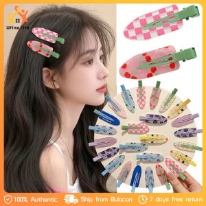 2PCS Cute Pink Checkered Seamless Hairpin Side Clip Bangs Hair Clips Sweet Duckbill Barrettes Hair Accessory