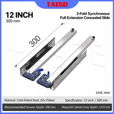 3 Fold Undermount Drawer Guide Soft Close Hydraulic Hidden Drawer Slide Full Extension [2PCS W/SCREW]