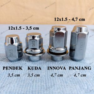 PROMO (1 SET 4 roda) Mur Racing Chrome Fujita 12x1.5/1.25 (lug nut) K21/K19 - mur roda velg racing drat pendek panjang kuda innova