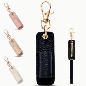 NOBLELUX PU Leather Lanyard Pen Holder with Keychain Pen Case Necklace Style Pen Clip Creative Wear-resistant Keychain Pendant
