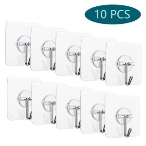 [Warm Homie] 5/10pcs Strong Hooks Transparent Self Adhesive Door Wall Hooks Heavy Load Hanger for Kitchen Bathroom