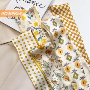 【PCWFKef】 2 5 chiếc khăn lụa nhỏ trang trí đa năng màu vàng cổ điển băng đô băng đô dài băng đô phụ kiện tóc nơ