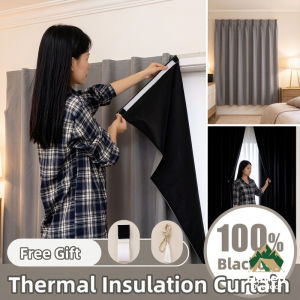 Free Punch 100% Blackout Curtains For Window No Drilling Required Magic Glue Curtains Plain For Room