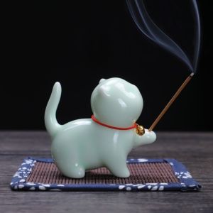 RGFV Cute Cat Incense Burner Holder Ceramic Handmade Craft Incense Stick Holder Ornaments Decorative Rabbit Shaped Tea Pet Home Decor