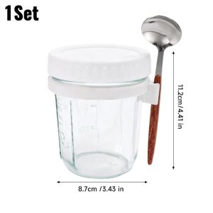 350ml Overnight Oats Jars / Fruit Salad Food Sealing Glasse Cups / Portable Breakfast Cup with Lid and Spoon
