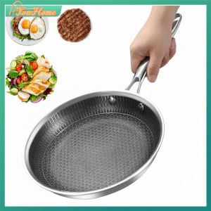 304 Stainless Steel Cooking Pan with Handle Non-Stick Honeycomb Pattern Suitable for Steak and Fried Egg