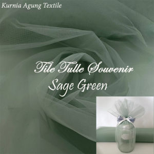 Kain Tile Tulle Souvenir Warna SAGE GREEN Meter dan 0.5m Lebar 125cm