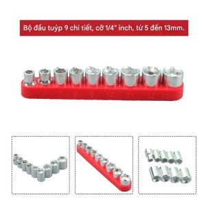 Bộ 9 Chi Tiết Đầu Tuýp Lục Giác Từ 5-13mm Ổ Cắm Vuông 1/4 inch Của Cờ Lê Cần Siết Máy Khoan Điện Tháo Lắp Đai Ốc