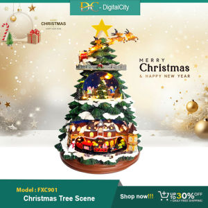 FXC901 Christmas Tree Scene with Santa and reindeer illuminated festive Decorative Village