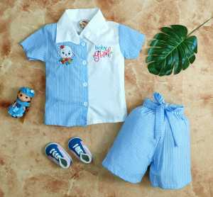 Setelan Anak Bayi Perempuan Atasan Dan Celana Motif Baby Girl Garis Estimasi Usia 0- 2 Tahun