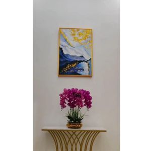 Lukisan Abstrak Hiasan Dinding Kanvas Aesthetic dengan Bingkai Fiber Minimalis