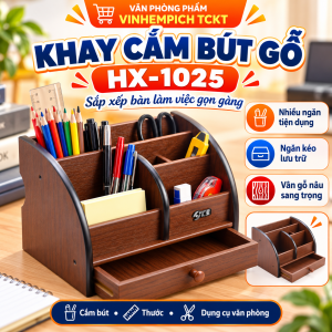 Khay cắm bút gỗ cao cấp HX1025 làm quà tặng