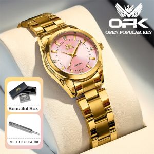 OPK Watch For Woman Waterproof Original Stainless Steel Quartz Watches Relo Fashion Casual Gold Ladies Watch Model 6002
