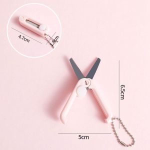 Multifunctional Retractable Mini Folding Scissors Cute Portable Clipper DIY Cutter Pink Stationery