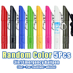 3 in 1 Emergency Ballpen with LED Flashlight - Whistle Keychain - 3 in 1 Emergency Ball pen