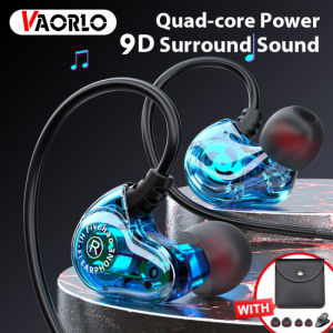 VAORLO (ใหม่) หูฟังสี่แกนของแท้9D อินเอียร์เสียงรอบทิศทางหูฟังตัดเสียงรบกวนหูฟังเอียร์บัดคู่แบบคอยล์เคลื่อนที่ได้หูฟังใสหูฟังเกมไมค์กันน้ำระดับ HD สำหรับ Xiaomi/Huawei/Apple/Oppo ฯลฯ
