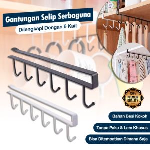 TUKUO Gantungan Selip Serbaguna 6 Kait Gantungan Dapur – Hook Hanger Lemari Laci Gantungan Selip Gantungan Spatula Gantungan Bawah Lemari