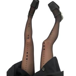 Phụ Nữ xuyên thấu Tim Cung Chấm Khuôn Mẫu Pantyhose Vớ Cổ Điển 90S Sheer Đen Lụa Vớ Xà Cạp Đồ Lót