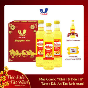 Dầu thực vật tinh luyện Tân Sanh 1L - Combo 3 chai "Khai Bếp Đón Tài"