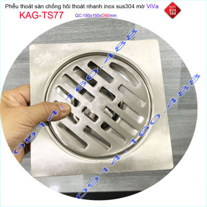 Phễu thoát sàn Viva KAG-TS77 15x15cm D60 phễu thoát sàn SUS304 đúc liền khối sales 40% hố ga chống hôi inox 304 dày 1.5 ly