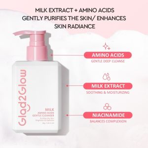 [Top 1 Facial Cleanser]Glad2Glow Milk Amino Acid Gentle Facial Cleanser 80g Brighten Comfort Smooth Hydrate Clean Dirt and Makeup