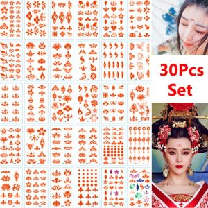 FEELING WELL สีแดงเเดง เซ็กซี่สุดเซ็กซี่ Hanfu ตกแต่ง กันน้ำกันน้ำได้ สำหรับเด็กๆ ของจีน สำหรับร่างกายมือแขนขา สติกเกอร์ศิลปะร่างกาย รอยสักปลอมปลอม สติ๊กเกอร์รอยสักหน้าผาก รอยสักชั่วคราวดอกไม้