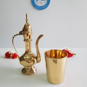 BrassByfa SET1322 ขุดกรวดน้ำ กาอินเดียแก้วทองเหลือง +